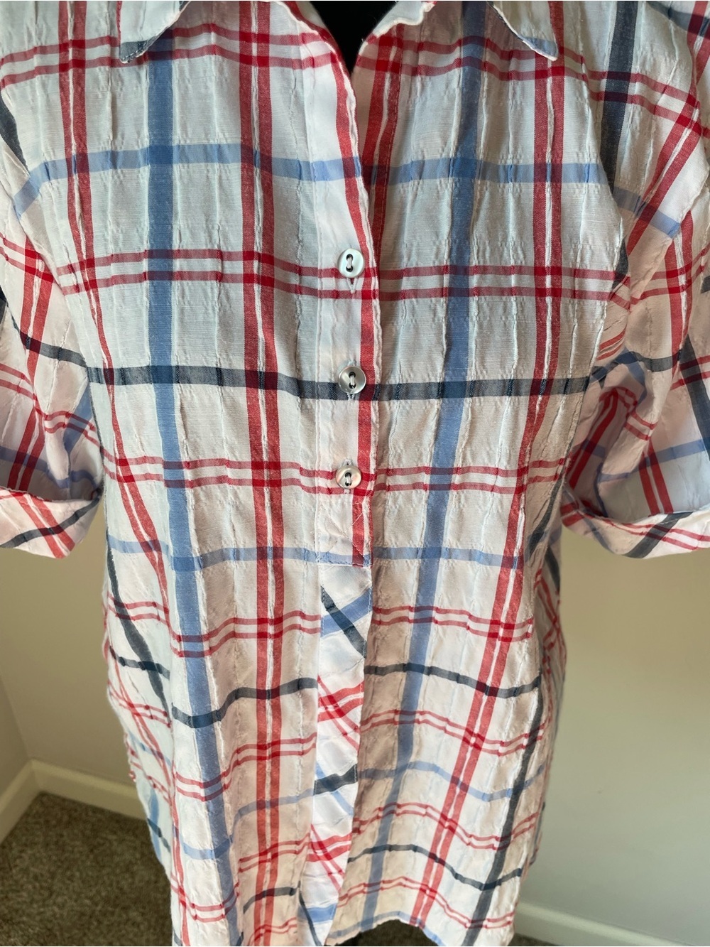 Allison Daley White Plaid Button-Down Shirt with Red & Blue Checks - Picture 3 of 6